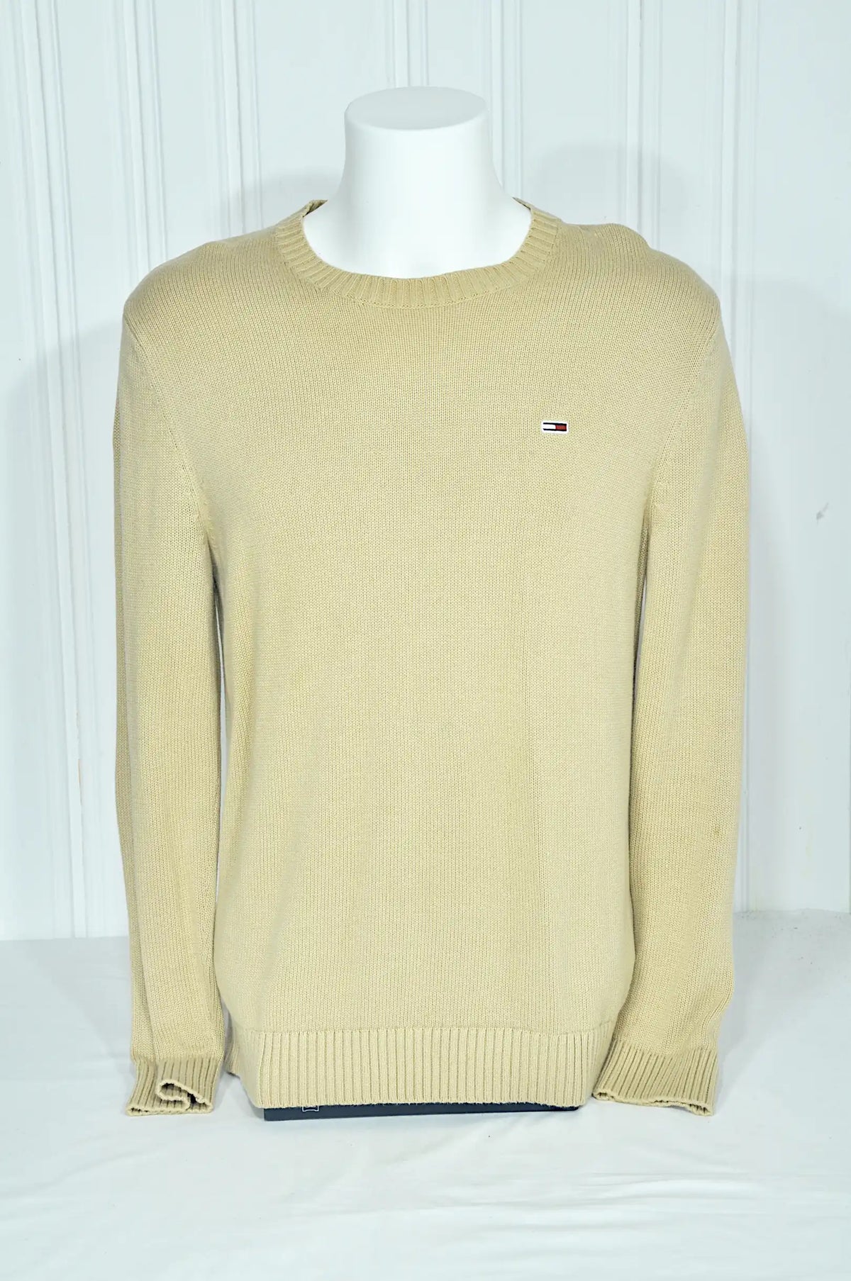 Pull Tommy Jeans homme beige en coton – Col rond – Taille M