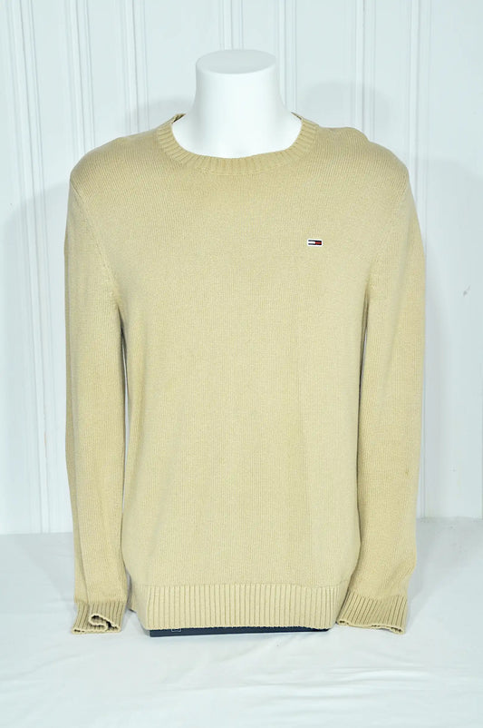Pull Tommy Jeans homme beige en coton – Col rond – Taille M