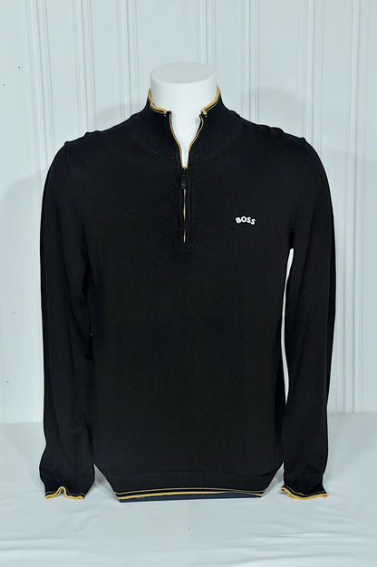 Pull BOSS homme noir à col zippé – Détails jaunes – Taille M