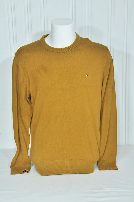 Pull Tommy Hilfiger jaune moutarde en coton et cachemire – Taille M