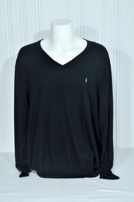 Pull Ralph Lauren noir à col V – Taille XXL