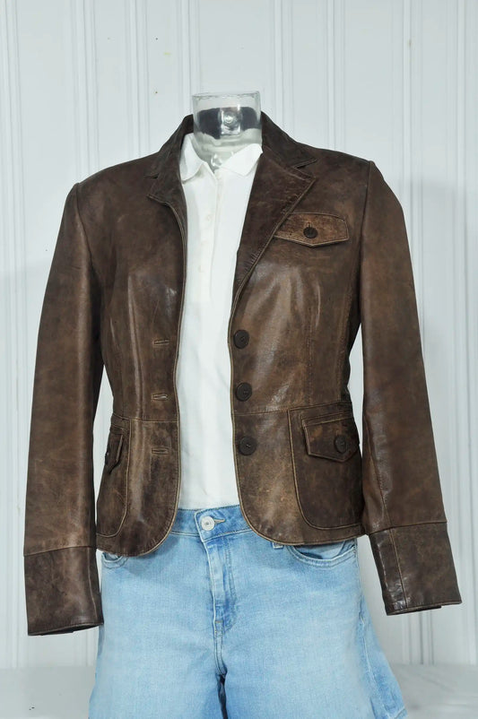Veste en cuir marron M vintage