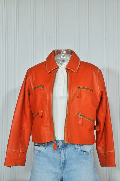 Veste en cuir orange vintage