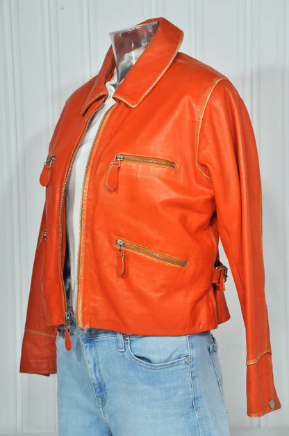 Veste en cuir orange vintage