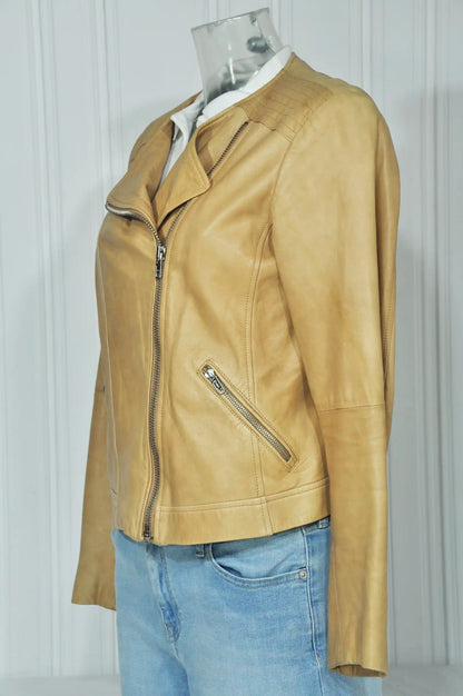 Perfecto en cuir beige L Massimo Dutti