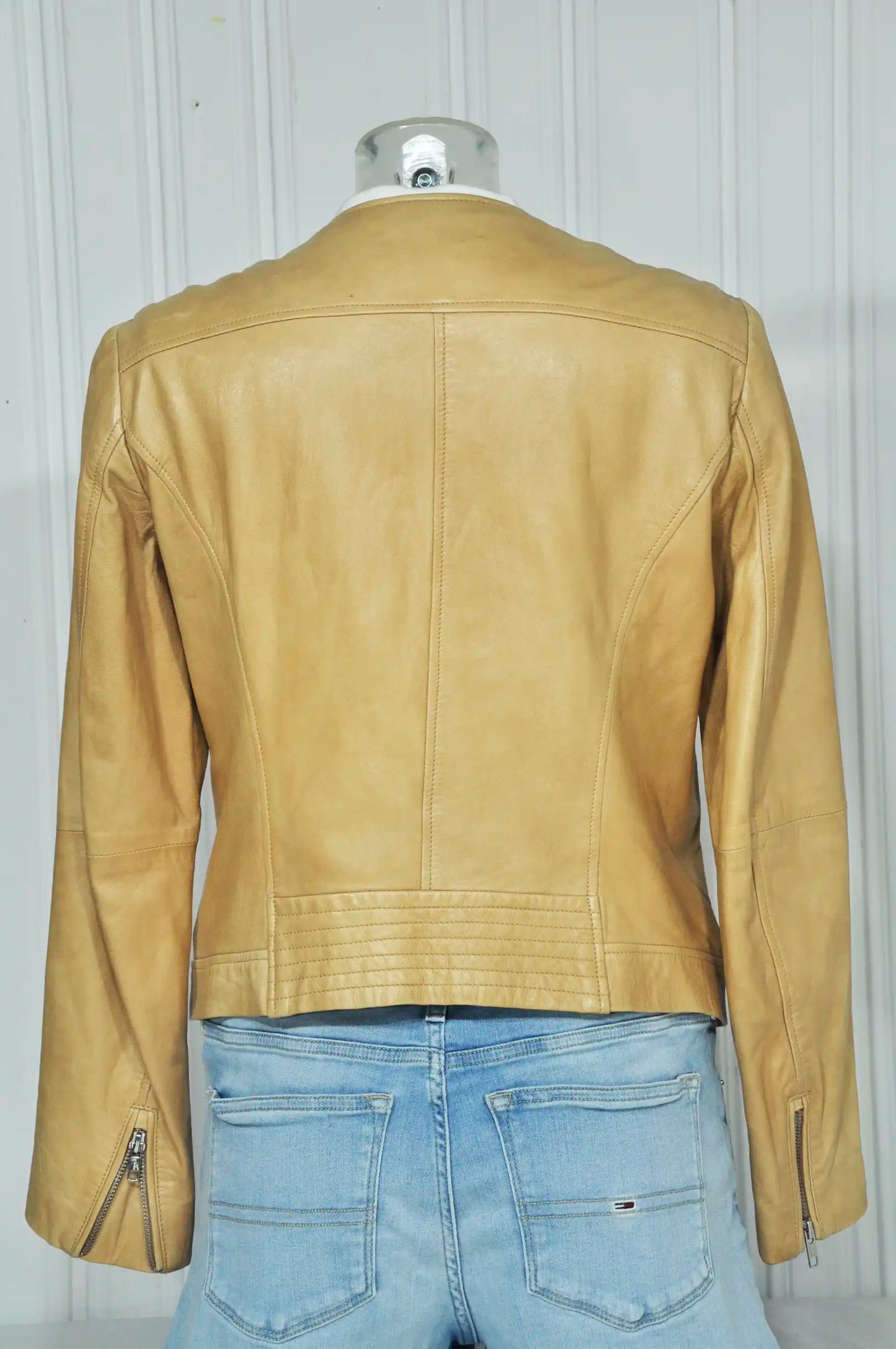 Perfecto en cuir beige L Massimo Dutti