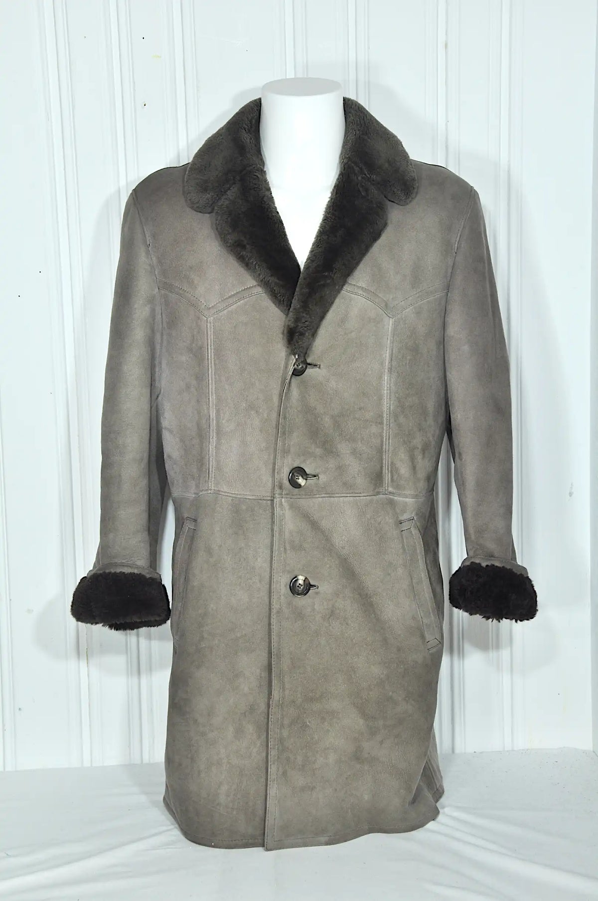Manteau vintage homme en mouton retourné brun clair – Taille M