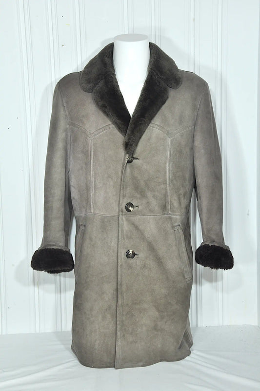 Manteau vintage homme en mouton retourné brun clair – Taille M